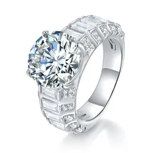 Moda 925 gümüş <span class=keywords><strong>5</strong></span> karat süper boyutu hakiki yuvarlak baget alyans kadın güzel takı nişan tam Moissanite yüzük - Product Image 1