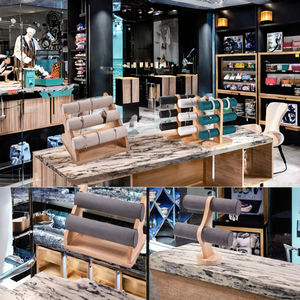 Adjustable Rectangle 1 2 3 Tier <b>T</b>-<b>Bar</b> Velvet Suede Leather Wooden Jewelry Bangle <b>Bracelet</b> Watch Chain - Product Image 3