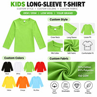 T-shirt unisexe à manches longues pour enfants, personnalisable avec logo, col rond, plusieurs couleurs, OEM, marque privée, vente en gros