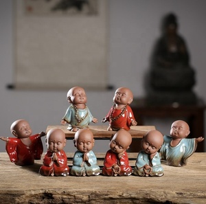 12.2*5.5*9.8ซม. สัตว์เลี้ยงชาจีนเซรามิกของตกแต่งพระเล็กๆเซนดินเหนียวบูติกกังฟูเครื่องประดับพิธีพระพุทธรูปหัวเราะ - Product Image 4