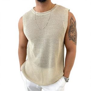 Camisetas de Tirantes Personalizadas para Hombre, Estilo Hip Hop, con Cuentas, Tejidas, Casuales, para Gimnasio y Fitness, 100% Poliéster, Anti-Pilling, Ropa Deportiva - Product Image 4