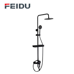 FEIDU Ensemble <span class=keywords><strong>de</strong></span> <span class=keywords><strong>colonne</strong></span> <span class=keywords><strong>de</strong></span> <span class=keywords><strong>douche</strong></span> moderne à quatre fonctions en laiton noir mat Pluie Spray doux Massage en céramique Pommeau <span class=keywords><strong>de</strong></span> <span class=keywords><strong>douche</strong></span> <span class=keywords><strong>de</strong></span> stockage économique - Product Image 1