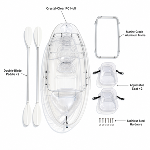 เรือคายัคใสแบบ Tandem Crystal Clear PC สำหรับ 2 คน เหมาะสำหรับให้เช่าในรีสอร์ท ชมวิวใต้น้ำ และถ่ายภาพ - Product Image 3