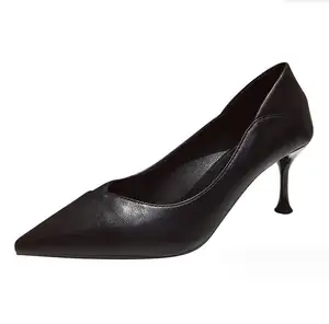 Sapatos de Escritório Preto Das Mulheres cy60014a Salto Alto Elegante PU couro artificial Bombas Saltos Finos Para As Mulheres sapatos de trabalho