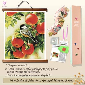 Kit de peinture diamantée Oiseau sur arbre à pommes, perceuse ronde, encadré, art mural DIY, thème animal classique, décoration rectangulaire - Product Image 4