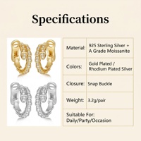 Nouvelles boucles d'oreilles en argent S925 pour femmes, style hip-hop, moissanite, plaquées or, luxueuses, simples, élégantes, multifonctionnelles
