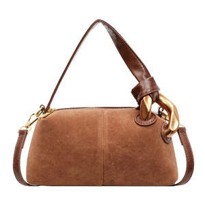 Sac Boston haut de gamme pliable avec fermeture éclair et deux poignées, en suède PU mat et peluche – Sac à main polyvalent et sac bandoulière décontracté - Product Image 1