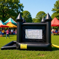 Château gonflable noir pour jardin, avec piscine à balles, jeux et jouets