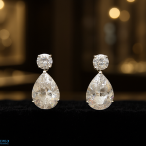 Orecchini Pendenti Classici da Donna in Oro Bianco E270 con Zirconi Taglio a Pera, Gioielli da Sposa con Montatura a Griffe in Lega - Product Image 2