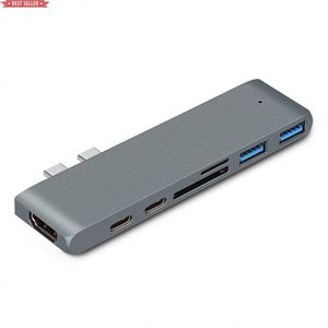 Jumon đa chức năng Loại C kép HUB Adapter Màn hình hiển thị cho điện thoại máy tính xách tay Docking <span class=keywords><strong>Station</strong></span> 7 trong 1 Dock kép USB C HUB - Product Image 6