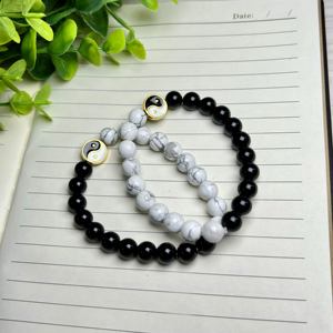 Kristall Tai Chi Yin Yang Paar-Armband aus Natürlichem Obsidian & Weißem Howlith im Feng-Shui-Stil, Armreif als Schmuckgeschenk - Product Image 5