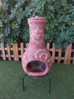 Foyer Chiminea en argile à face solaire de style mexicain avec pieds en métal pour chauffage extérieur