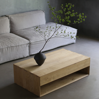 Table basse Wabi Sabi en chêne massif, rectangulaire, avec étagère ouverte, pour boutique et détaillant