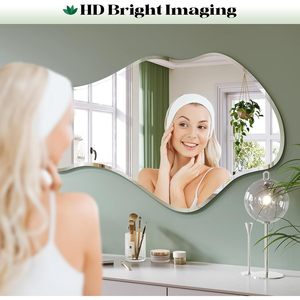 Miroir mural irrégulier Wiserset 26x46 pouces, sans cadre, en forme de nuage, design contemporain pour salle de bain, chambre à coucher, salon - Product Image 4