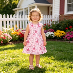 Robe de yoga respirante sans manches à imprimé château rayé rose pour bébé fille GSD3815 RTS, longueur genou, vente en gros - Product Image 1