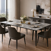 Table à manger rectangulaire moderne et minimaliste en pierre frittée, avec structure métallique de luxe, pour la maison, la cuisine, le restaurant, l'hôtel, portable