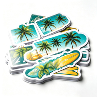 Autocollants de voyage Haoxuan Island en PVC blanc, motifs Jeepney, vagues, cocotiers, planches de surf, graphiques brillants, imperméables et résistants aux intempéries