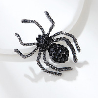 Broche araignée en diamant noir rétro, vente chaude d'usine, bijoux personnalisés, broche en alliage entièrement sertie de diamants