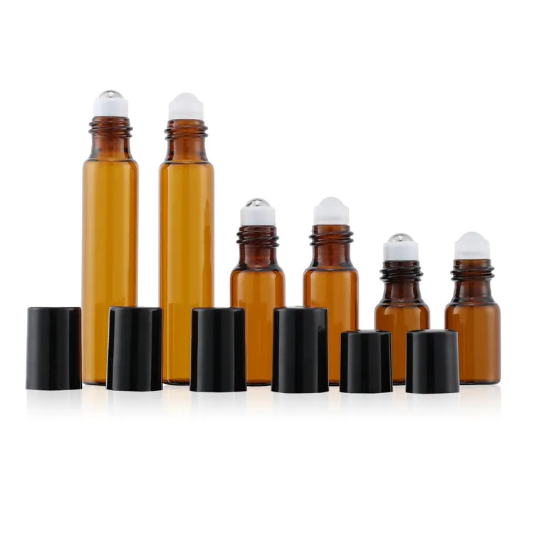 JX PACK wholesale glass vial 2ml 3ml 10ml color essential oil perfume glass roll on bottle with roller ball and cap