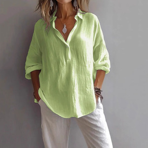 Nouvelle <span class=keywords><strong>chemise</strong></span> blanche pour <span class=keywords><strong>femme</strong></span>, mode, couleur unie, coupe ample, manches <span class=keywords><strong>trois</strong></span> quarts, col en V, chemisiers pour <span class=keywords><strong>femme</strong></span>, haut ample pour l'été - Product Image 3