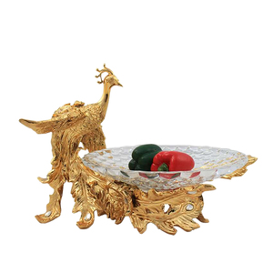 <strong>Chinese</strong> Resin Craft Sculpture Hotel Office Home Decoration <strong>Ceramic</strong> Dry Animal Fruit Plate Peacock <strong>Statue</strong>