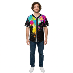 Maillot de baseball pour homme à imprimé intégral, motif éclaboussures colorées, manches courtes, respirant, en polyester, coupe classique, toutes saisons - Product Image 3