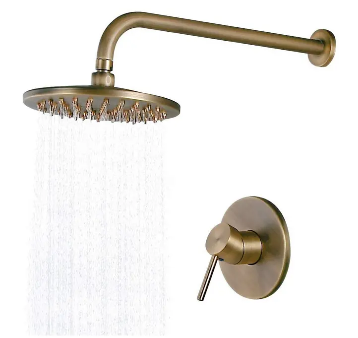 8 Inch Antique Brass Single Function Concealed Rainfall Shower Head Bath Shower Faucet Fixture Set