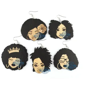 Jewelry Black Girl African Wood Afro curls earrings for women