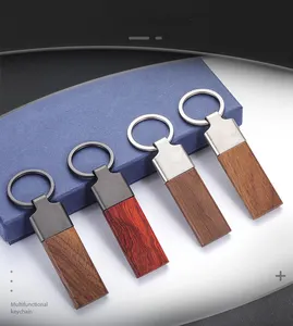आयत रचनात्मक लकड़ी कुंजी श्रृंखला अखरोट बांस लकड़ी कुंजी अंगूठी धारक DIY कस्टम कीरिंग टैग उपकरण उपहार लकड़ी के साथ चाबी का गुच्छा धातु