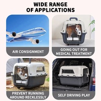 Große graue Kunststoff-Hundeboxen, rollbare, flugzeugtaugliche Transportbox mit Drahttür für Hunde, Haustier-Flugtransportbox