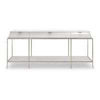 Table console moderne et luxueuse avec élégant panneau de bois et double plateau en marbre Mobilier facile à charme pour la maison et l'hôtel Ensemble de salon