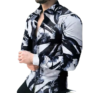 Chemises habillées décontractées élégantes pour hommes, imprimées en 3D, en sergé, à simple boutonnage, à manches longues - Product Image 4