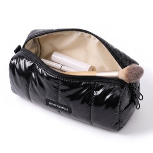 Glossy Black Slim Portable Lightweight Makeup Bag Wet Look Puffy Nylon <b>Small</b> Cosmetic Pouch Pencil Case Zip Top Custom Logo OEM - Product Image 1