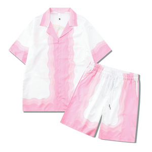 Set Camicia Floreale Serie Casa Stile Europeo-Americano, Retro Lusso Leggero con Colletto Cubano, Maniche Corte e Pantaloncini per Uomo - Product Image 6