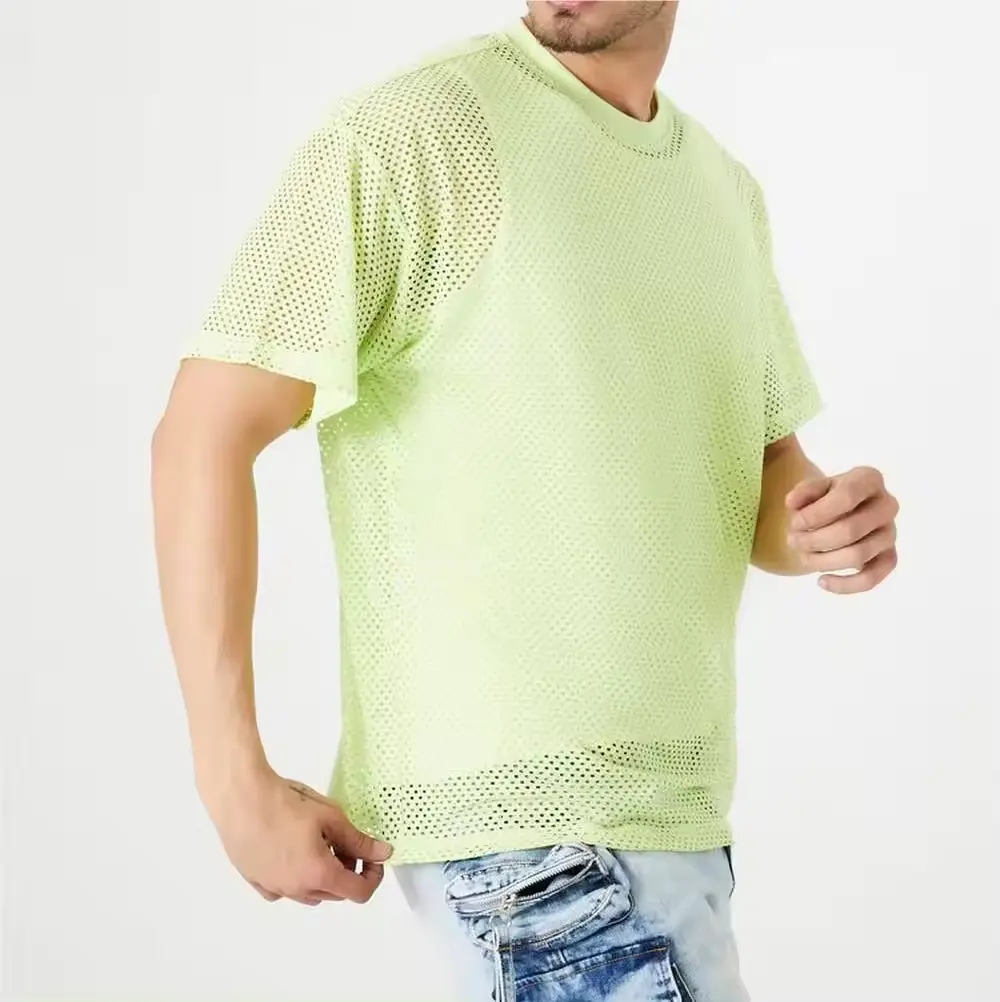 Ropa de calle camiseta de gran tamaño hombre moda Malla tela 180gsm camiseta fabricación