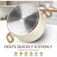 Marmites à soupe Proshui Classic en céramique antiadhésive en aluminium avec couvercle en verre trempé, compatibles induction, poignée en bois peinte