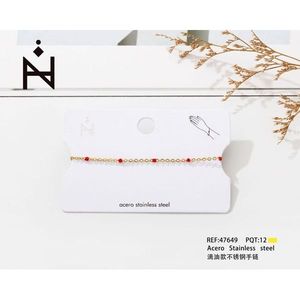 Bracciale in Acciaio Inossidabile con Perline Rosse Effetto Goccia d'Olio, Gioielli alla Moda - Product Image 3