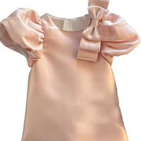 Robe de Soirée Princesse Rose Champagne en Satin pour Filles, avec Manches Bouffantes en Organza et Nœud, Robe de Cérémonie pour Enfants, Boutique de Robes de Demoiselle d'Honneur