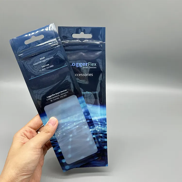 Пользовательские печатные прозрачные окна вакуумная молния 3 боковые уплотнительные аксессуары плоский мешок с подвесным отверстием пластиковые упаковочные пакеты