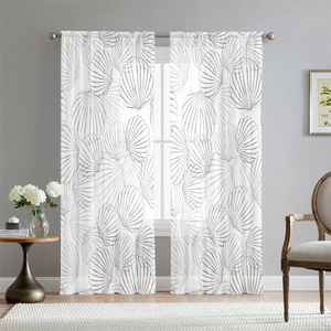 Rideaux prêts <span class=keywords><strong>à</strong></span> poser en tissu transparent <span class=keywords><strong>à</strong></span> motifs de feuilles tropicales personnalisés, multi-designs, textiles de maison - Product Image 4
