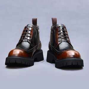 Men's thick-soled workwear insulated moccasins with shiny leather surface, water-resistant and slip-resistant genuine leather - Product Image 1