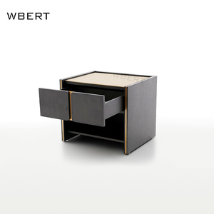 Table de chevet italienne de luxe carrée blanche personnalisable table de chevet en bois de chêne blanc naturel rangement à ventouse noir Accent chambre à coucher - Product Image 4