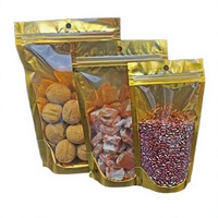 Sachet Doypack Personnalisé Doré en PE avec Fenêtre, Fermeture Zip Refermable, Emballage Anti-humidité pour Snacks aux Noix et Haricots Rouges, Impression Offset