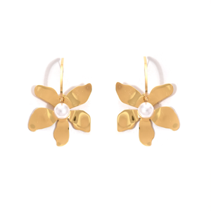 Pendientes de Moda con Baño de Oro, Acero Inoxidable 316L, Diseño de Flor con Centro de Perla - Product Image 2