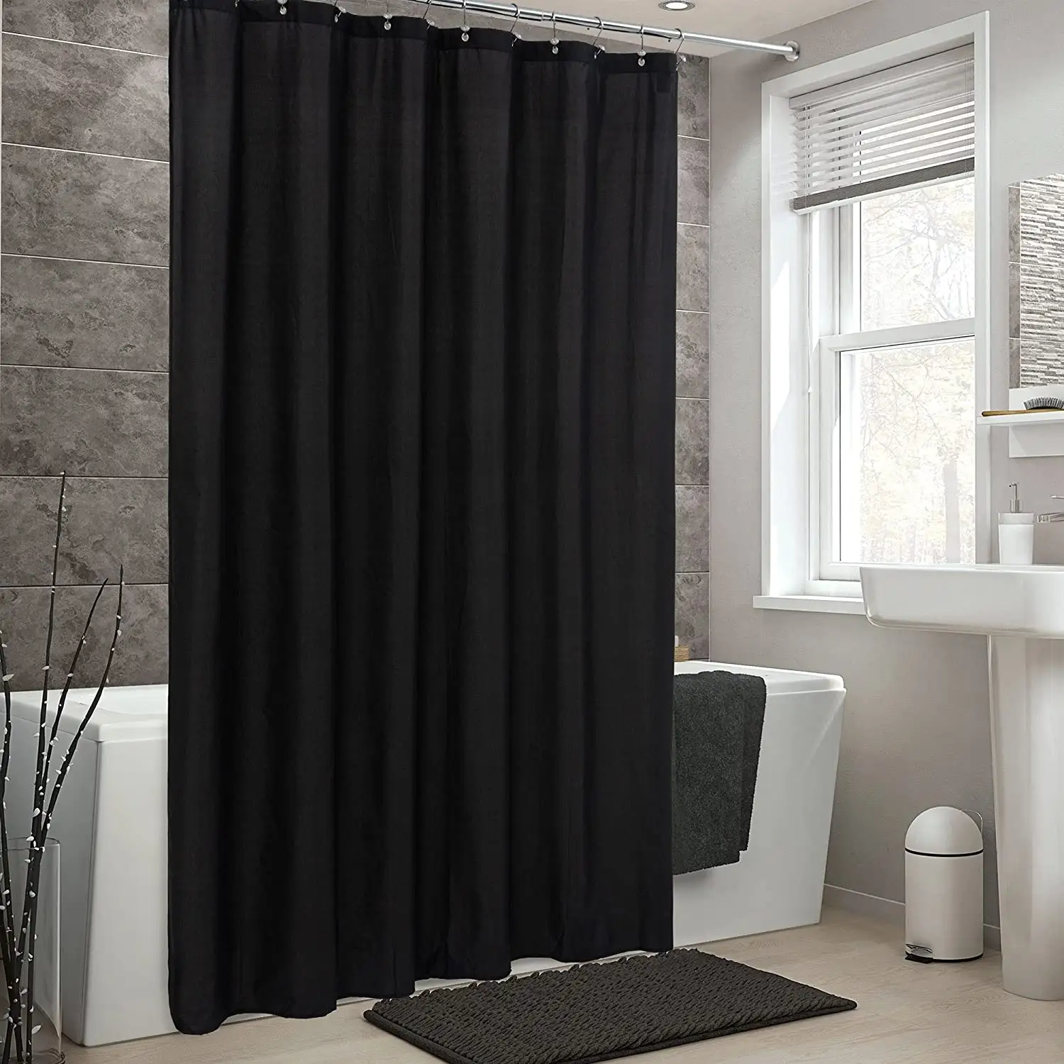 Wholesale Hot Selling Black Waterproof Bathroom Custom Logo Shower Curtain