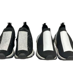 Chaussures de créateur pour hommes, baskets de sport noires et blanches à paillettes, chaussures plates avec strass et cristaux, avec boîte - Product Image 5