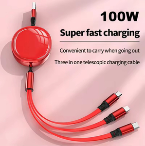 Câble USB 3-en-1 rétractable 100W à charge rapide, 6A, pour téléphones mobiles, type C, cadeau promotionnel - Product Image 3