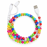 Câble de charge USB Type C 3 en 1 avec strass colorés et perles, pour la charge et le transfert de données