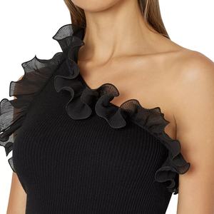 Women Summer <b>Midi</b> Ribbed Bodycon <b>Dresses</b> Casual <b>Jersey</b> Crew Neck Sleeveless Sexy One Shoulder Ruffle Ribbed Knit <b>Dress</b> - Product Image 2