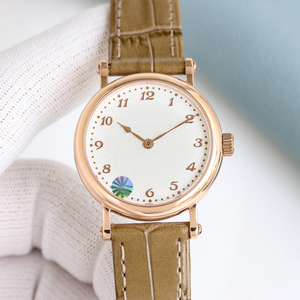 Montre mécanique de luxe pour femme, en or rose 18 carats, cadran grainé <span class=keywords><strong>crème</strong></span>, ultra fine, automatique, bracelet en <span class=keywords><strong>cuir</strong></span>, montre habillée - Product Image 1